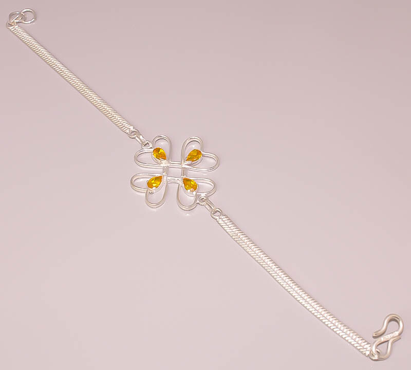 Yellow Citrine Faceted Quartz 925 Sterling Silver Plated Bracelet