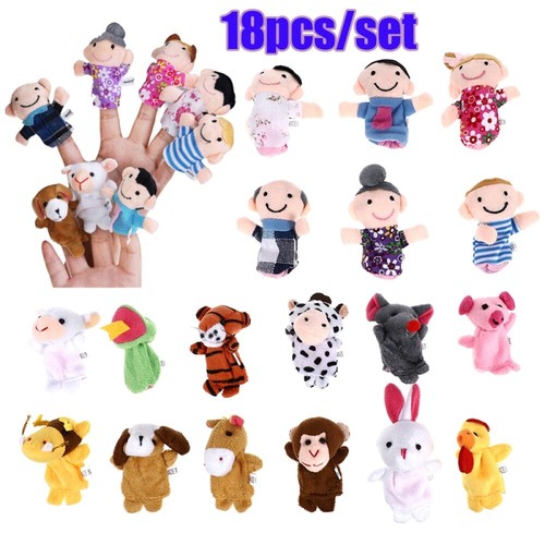 18pcs Family & Animals Finger Puppets Set Mini Toy Finger Puppets Doll Toys