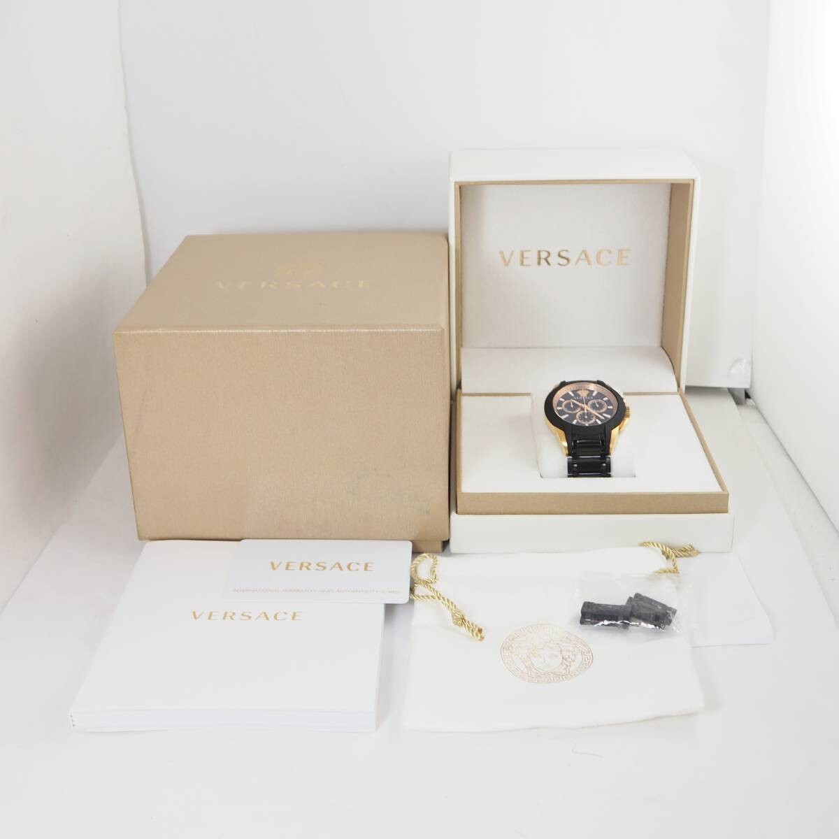 VERSACE Chronograph Quartz Date Watch Black Dial VEM8 with Original Box-image