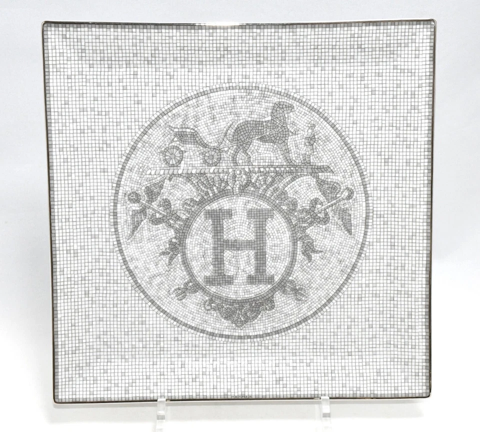 Hermes Mosaique au 24 Piastra Quadrata 23 X 23 CM Platino Argento Porcellana N 5 - Immagine 2 di 4