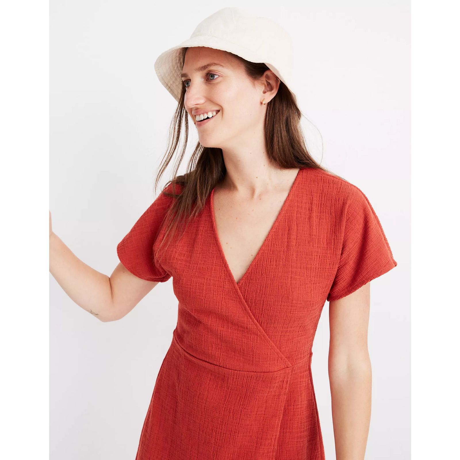 Madewell Mini Dress Small Red V-Neck Flutter Shor… - image 13