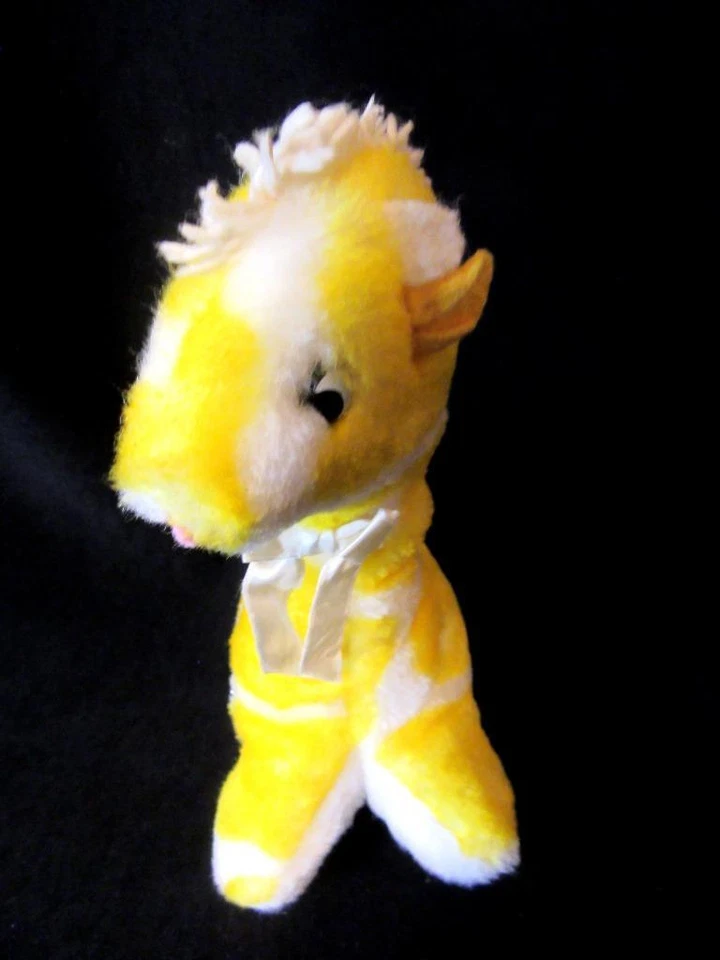 Винтажная желтая белая плюшевая музыкальная и заводная детская игрушка EDEN GIRAFFE - Изображение 2 из 4