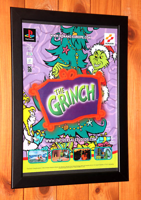2000 The Grinch Playstation PS1 Konami Old Rare Promo Poster / Ad Page Framed