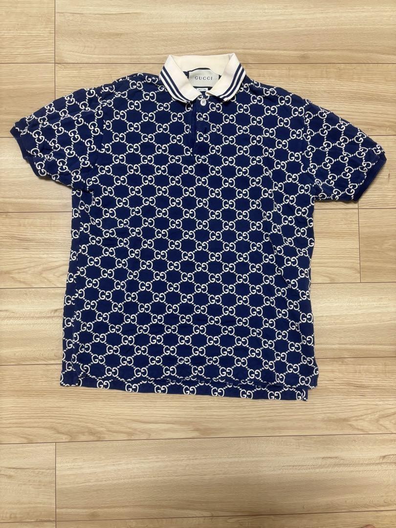 Gucci Navy Cotton Polo Shirt with GG Logo for Men