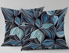 2pcs 20  x20  Pillow Covers, Summer Abstract Line Leaf Blue Black One Sided Print