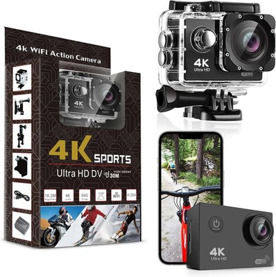 Sports Go+ CAM PRO 4K Action Camera - Ultra HD Waterproof Video Black :