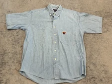 GANT Shirt Mens M Short Sleeve Button Blue Chambray Denim Look Rough Weather