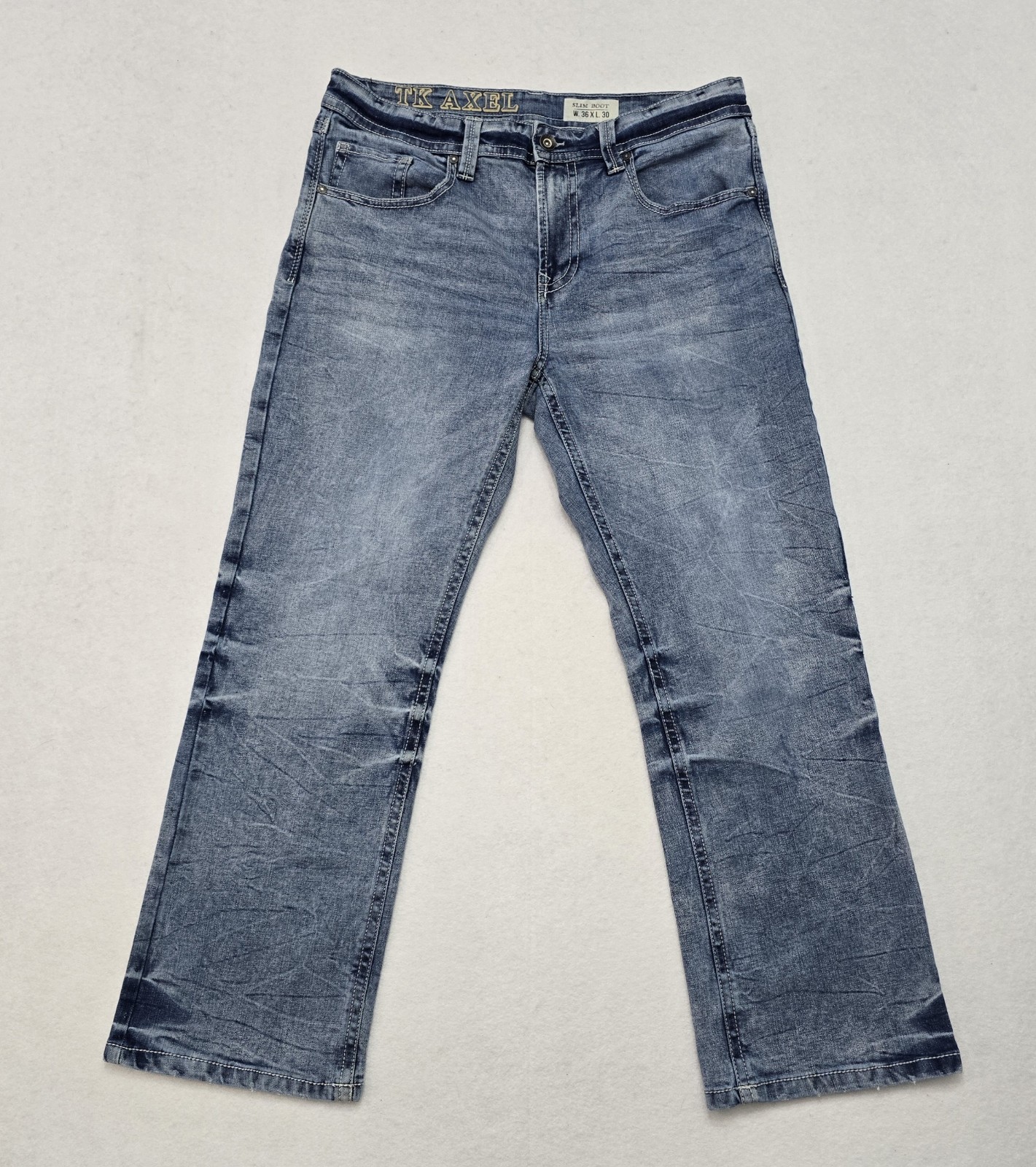 T.K. Axel Men's Slim Boot Cut Stretch Denim Jeans Light Wash Size 36x30