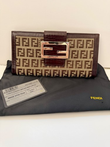 New / Pristine - Vintage Fendi FF Logo Zucchino Long Continental Wallet Brown