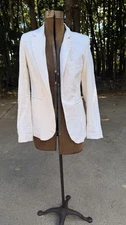 Rachel Zoe Linen Cotton Open Front Lined Blazer Jacket Eggshell White Medium
