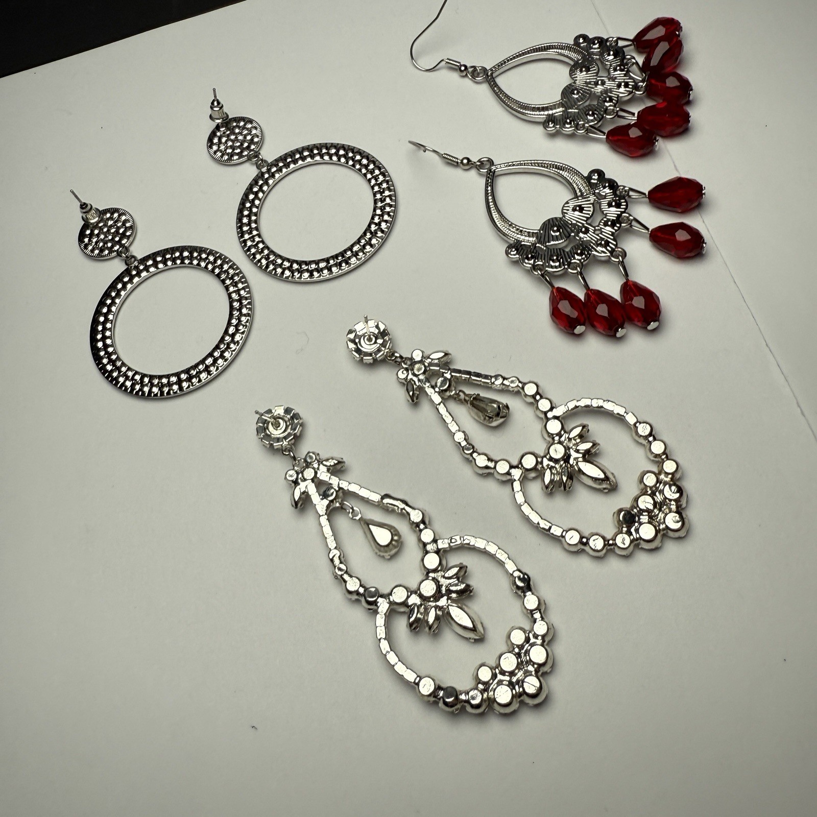 Clear Rhinestone Dangle Drop Pierced Earrings Lot… - image 15