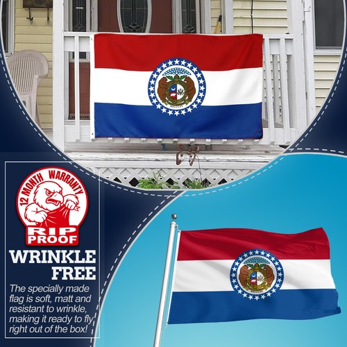 Anley Rip-Proof Double Sided 3-Ply Missouri Flag 3x5 Ft Missouri MO Flags - Bild 5 von 7