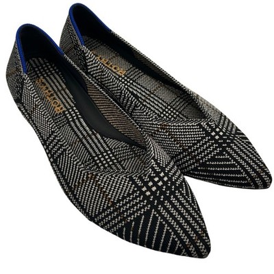 Rothys The Point Glen Plaid Black White Brown Pointed Toe Flats Shoes Retired