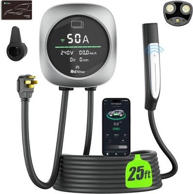 RheVchar 50A Level 2 Tesla EV Charger with NACS Connector, Smart App Control