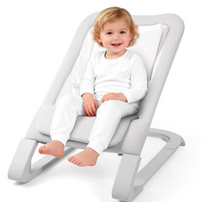 Portable Baby Bouncer for Newborns to 5 Years - Soft Grey, Adjustable Recline