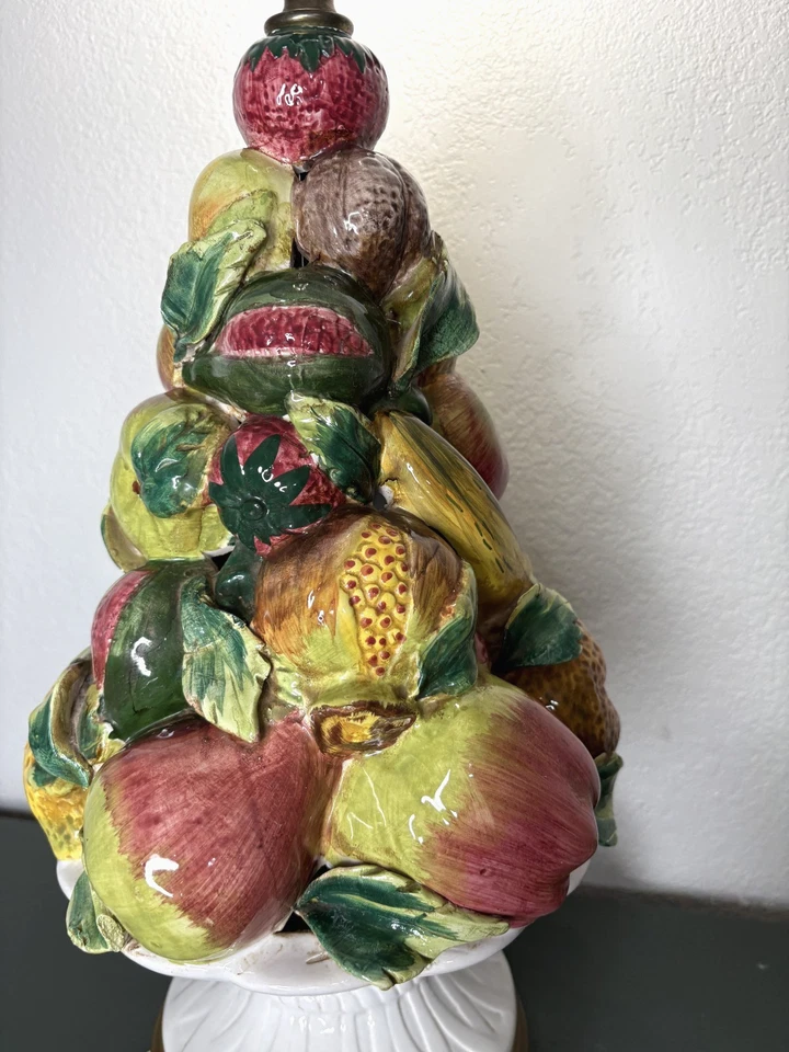 Vintage Ceramic Fruit Topiary Table Lamp Italian Style Capodimonte Look 23" Tall - Image 3 of 4
