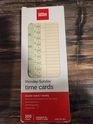 Office Depot Time Cards Weekly, 1 7 2-Sided Double sided 100 ct.