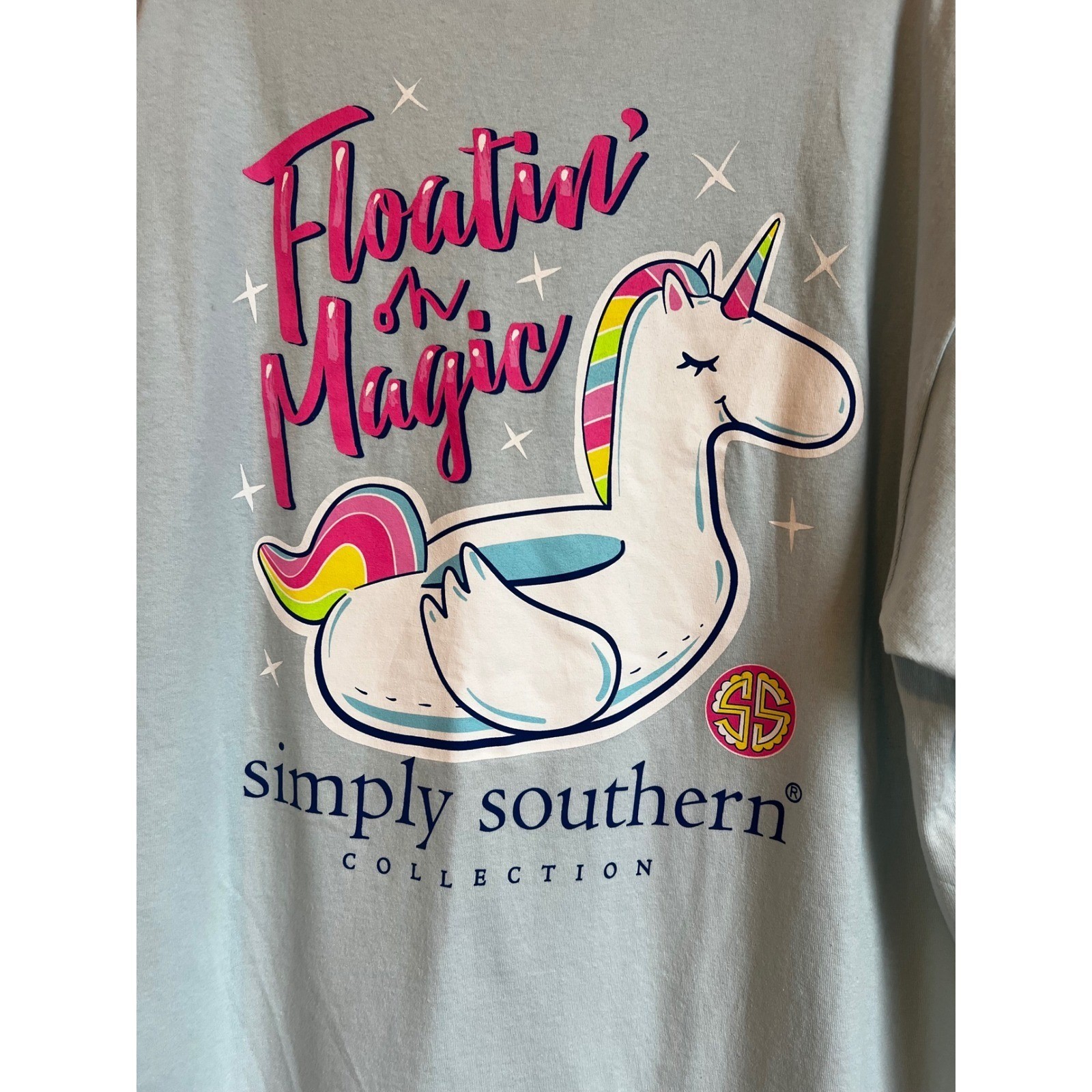 Simply Southern XL Ice Blue Floating Unicorn Magic T Shirt Women New With Tags
