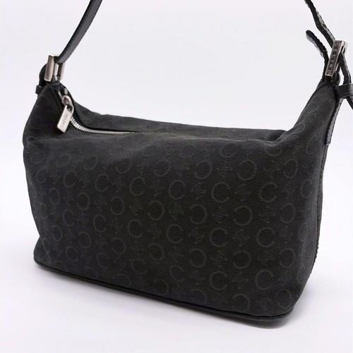 CELINE Macadam One Shoulder Bag Black Canvas Leather C Macadam CE00/12 Authentic