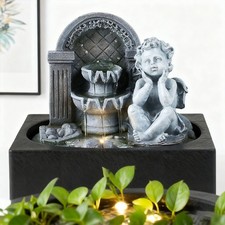 Feng Shui Water Feature Angel Indoor Tabletop LED Fountain Waterfall Home Decor