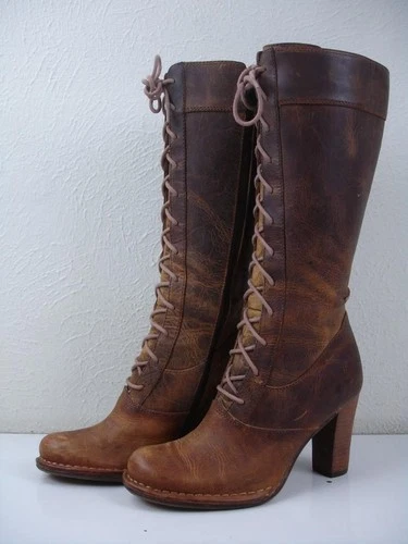 Vtg Women's 6 M FRYE Villager Lace Up & Zip Brown Distressed Brown Leather Boots