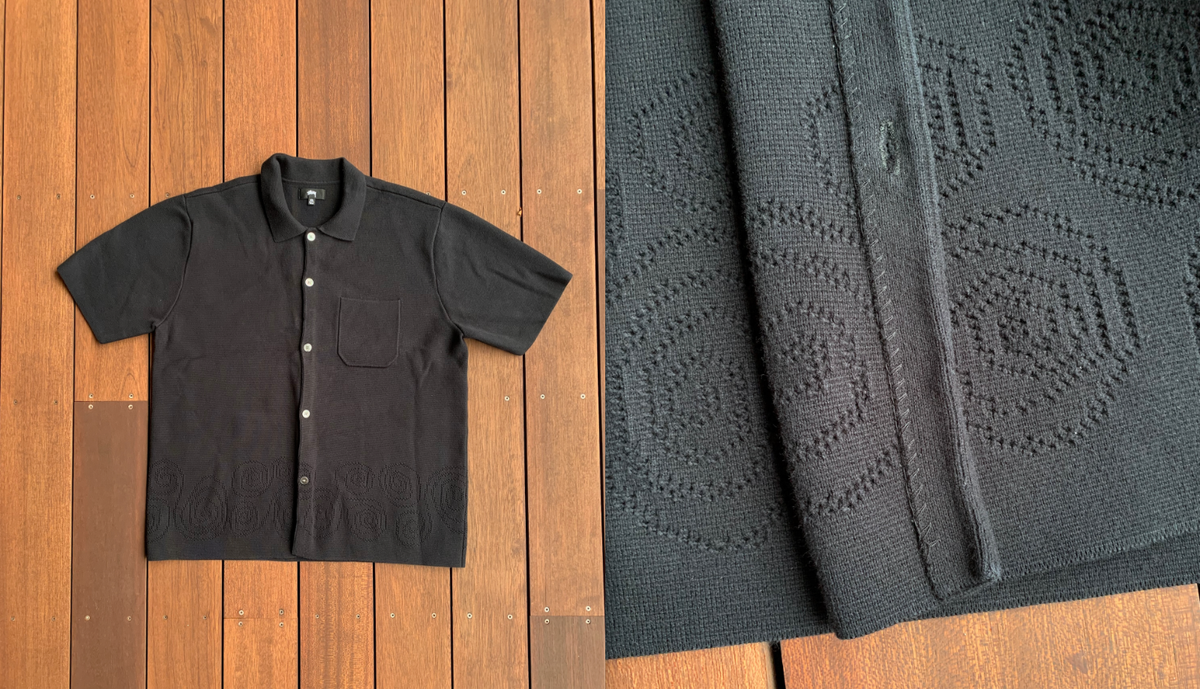 トップス stussy Perforated Swirl Knit Shirt Stussy Perforated Swirl Knit Shirt Mens XXL Black Button Up Heavy