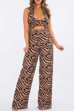 Trendy Clubwear Leopard Print Wide Leg Pants and Top Set