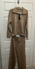 Pretty Garden Women's Tan Size Medium Sweatsuit Set Top and Pants New with Tags