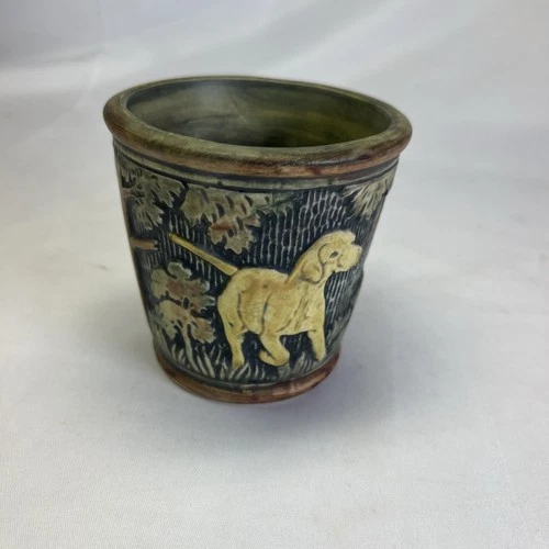 Weller Pottery Knifewood Hunting Dog Tumbler Antique Planter Rare
