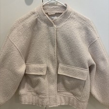 ZARA Girls Cream Off White Comfy Sherpa Bomber Shacket Sz 13-14 Jacket Pockets