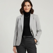 Grace Elements Womens 14 Gray Pinstripe Blazer Jacket Career Office Work Stretch