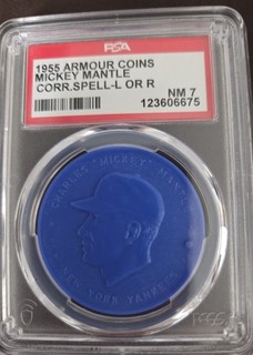 1955 Armour Coin Mickey Mantle Correct Version L or R Psa 7 Blue