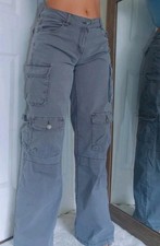 Garage Sz 7 Wide Leg Cargo Utility Pants Women's Gray Grunge Y2K Low Rise