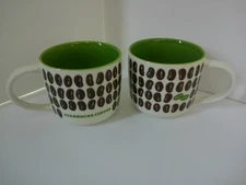 Set 2 Starbucks Coffee Cup Mug 2009 Bone China Coffee Bean Green Interior