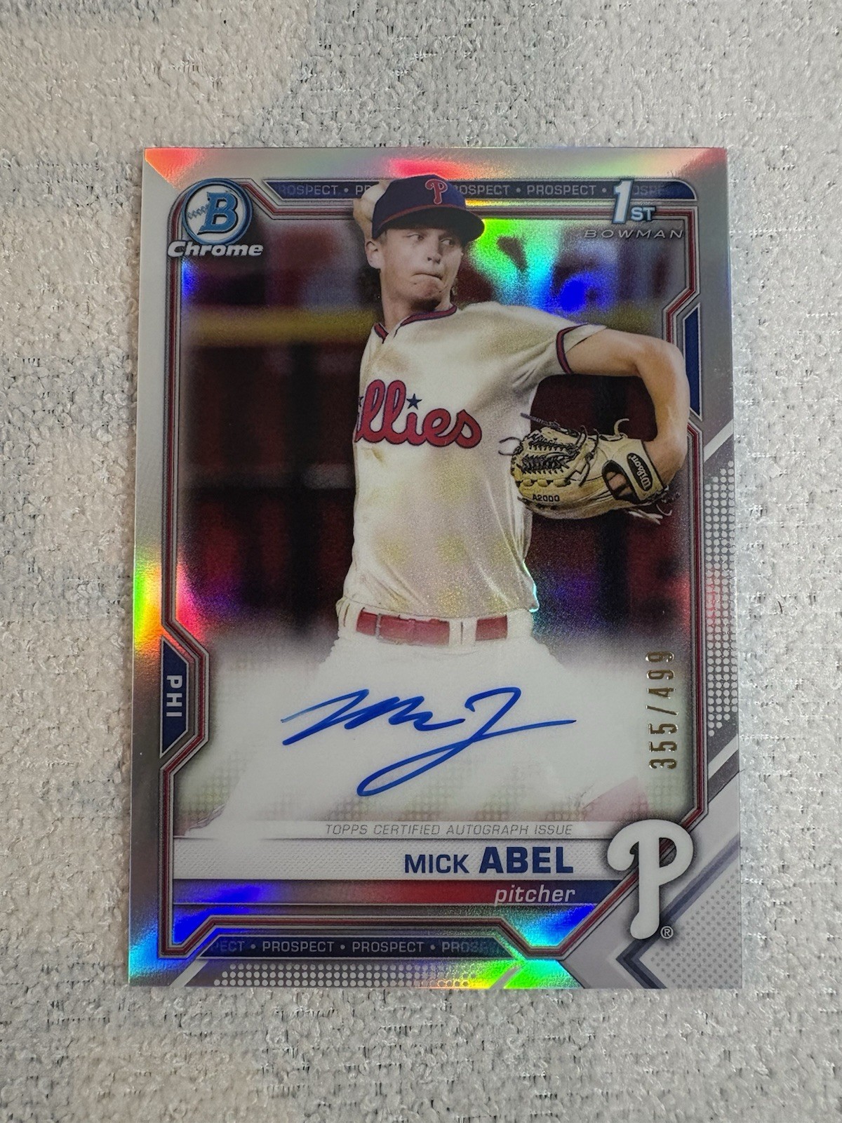 Mick Abel 2021 Bowman Chrome 1st Refractor Autograph /499 - Phillies Twins