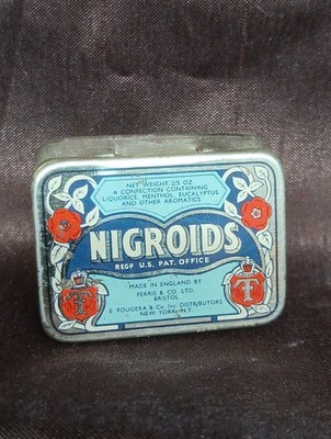 Vintage Nigroids Throat Lozenges Tin Box Made In England Distributed New York NY