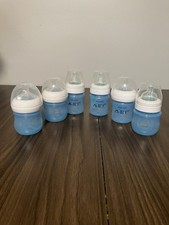 Philips Avent Natural Blue 4oz / 125ml Baby Bottles (6) with Nipples & Covers