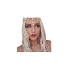 Gold Floral Crystal Pearl Wedding Headpiece Bridal Hair Chain Headband