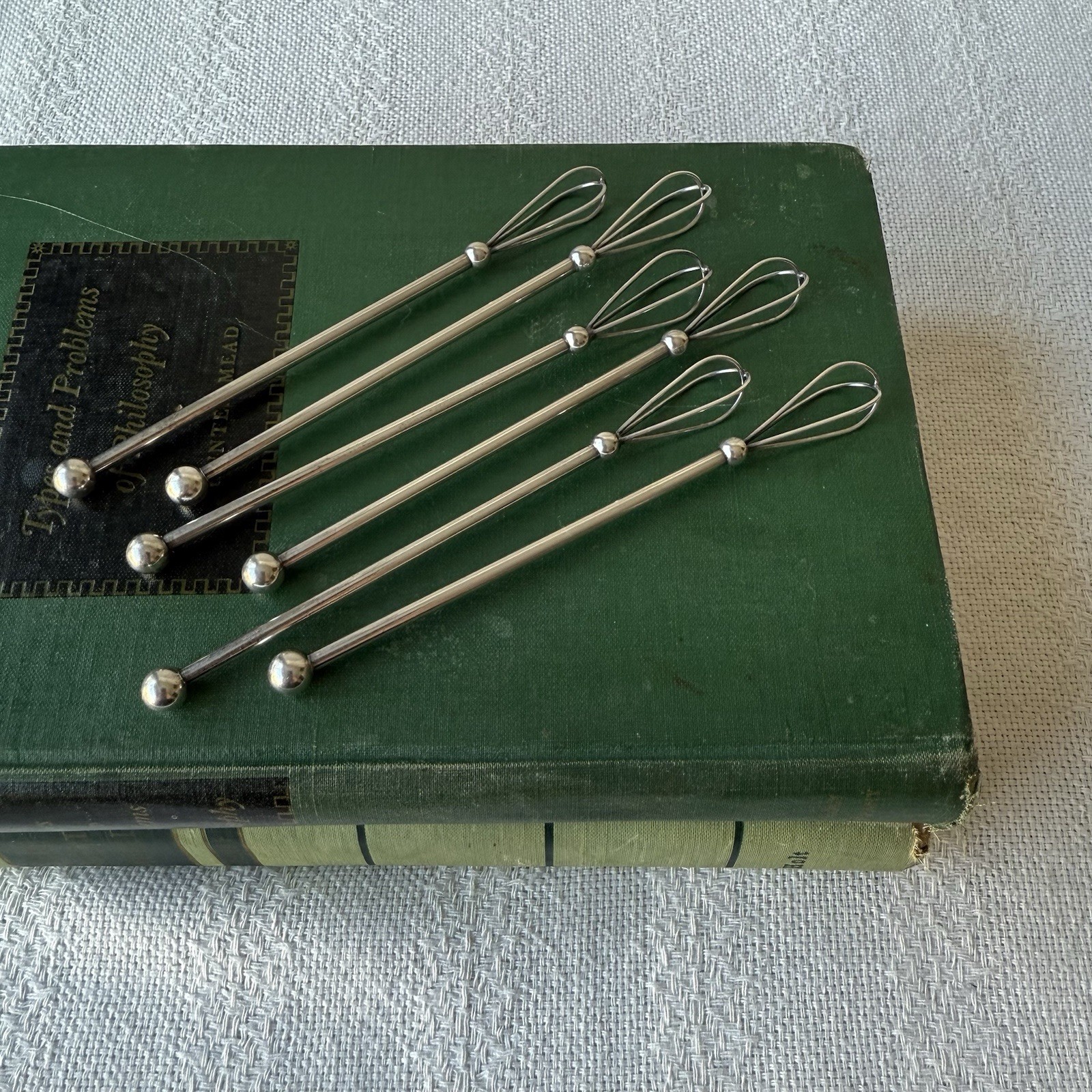 Vintage Silver Plated Champagne Whisks Set of 6 Mid-Century Cocktail Stirrers