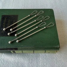 Vintage Silver Plated Champagne Whisks Set of 6 Mid-Century Cocktail Stirrers