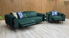 Furniture Village ‘Elphaba’ 3 Seater Sofa + Chair Green Velvet Power Recliner