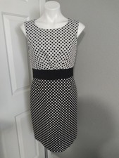 TAHARI Women's 8 - Black & White polka dot sleeveless dress knee length