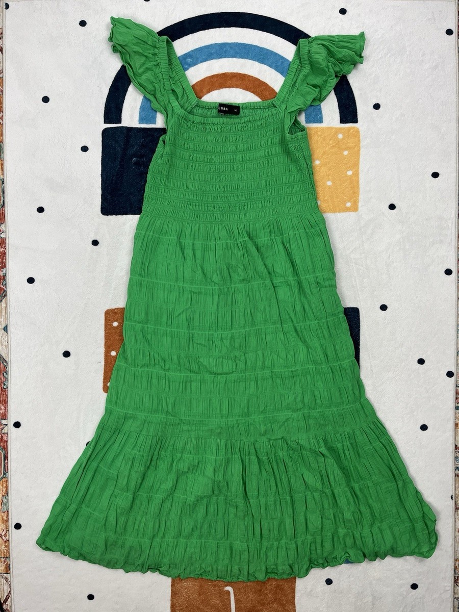 Decjuba Shirred Tiered A-line Dress Size 14 Green Cotton Stretch Viscose  Lined | eBay UK