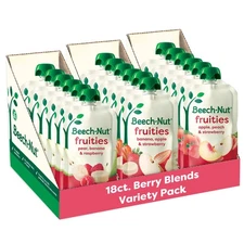Beech-Nut Baby Food Pouches Variety Pack, Berry Blends Fruit Purees, 3.5 oz