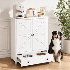 Pet Dog Feeding Station with Storage Cabinet 2 Elevated Stainless Steel Bowls