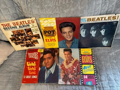 Elvis Presley & The Beatles VTG Vinyl Lot 5 Albums Blue Hawaii Meet The NR