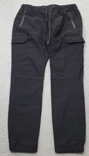 Benjamin Black Cargo Jogger Pants Men Small Black Stretch Tapered Leg Drawstring