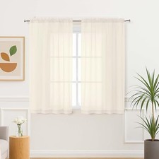 Sheer Curtains 45 Inch Length 2 Panels Set for 42"W x 45"L Pack of 2 Cream