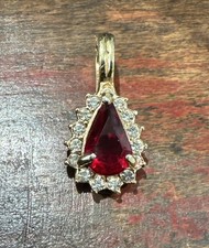 Vintage Signed ROMAN Red Teardrop Rhinestone Gold Tone Hinged Pendant Enhancer