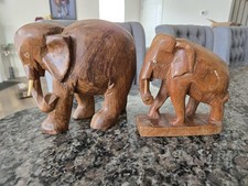 Vintage Wooden Hand Carved Elephants - Sculpture Figures